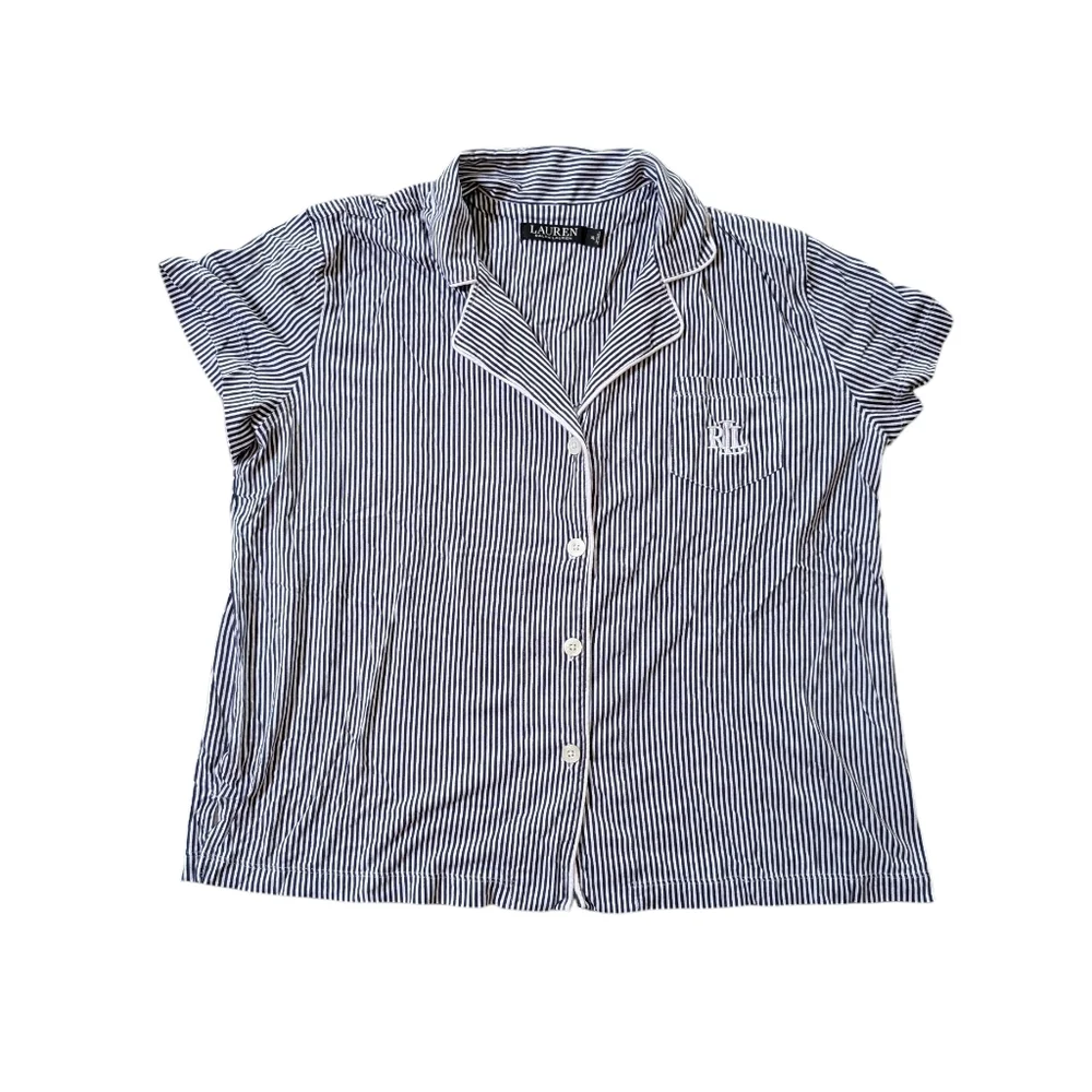Lauren Ralph Lauren Striped Button-Up Pajama Set - Navy & White XL - Picture 3 of 9